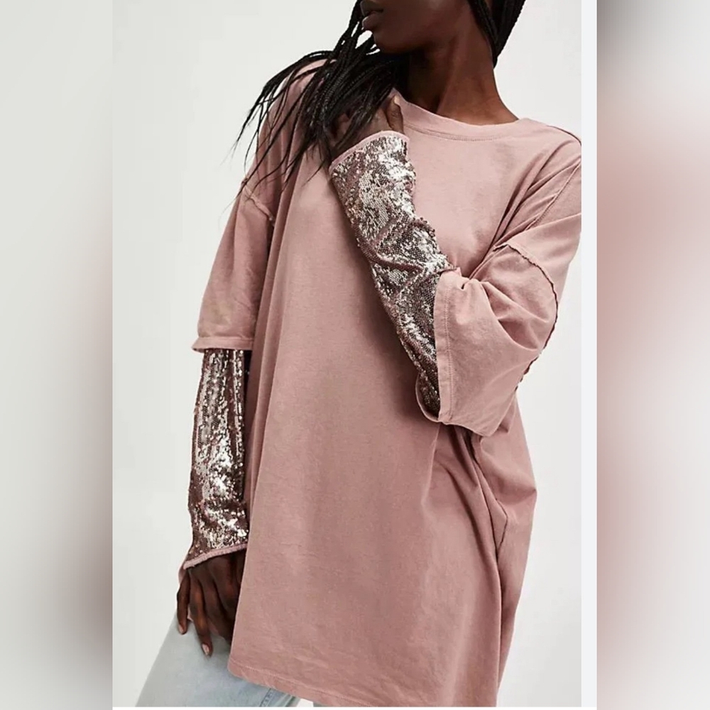 Free People Sequin Twofer long sleeve NWOT - Picture 5 of 10